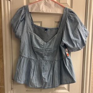 Old Navy Light Blue Puff Sleeve Blouse